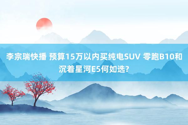 李宗瑞快播 预算15万以内买纯电SUV 零跑B10和沉着星河E5何如选?